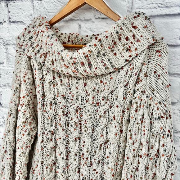Moon & Madison Cream Confetti Cable Knit Cowl Neck Sweater Size M - Picture 1 of 6